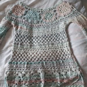 XS free people rainbow crochet sweater